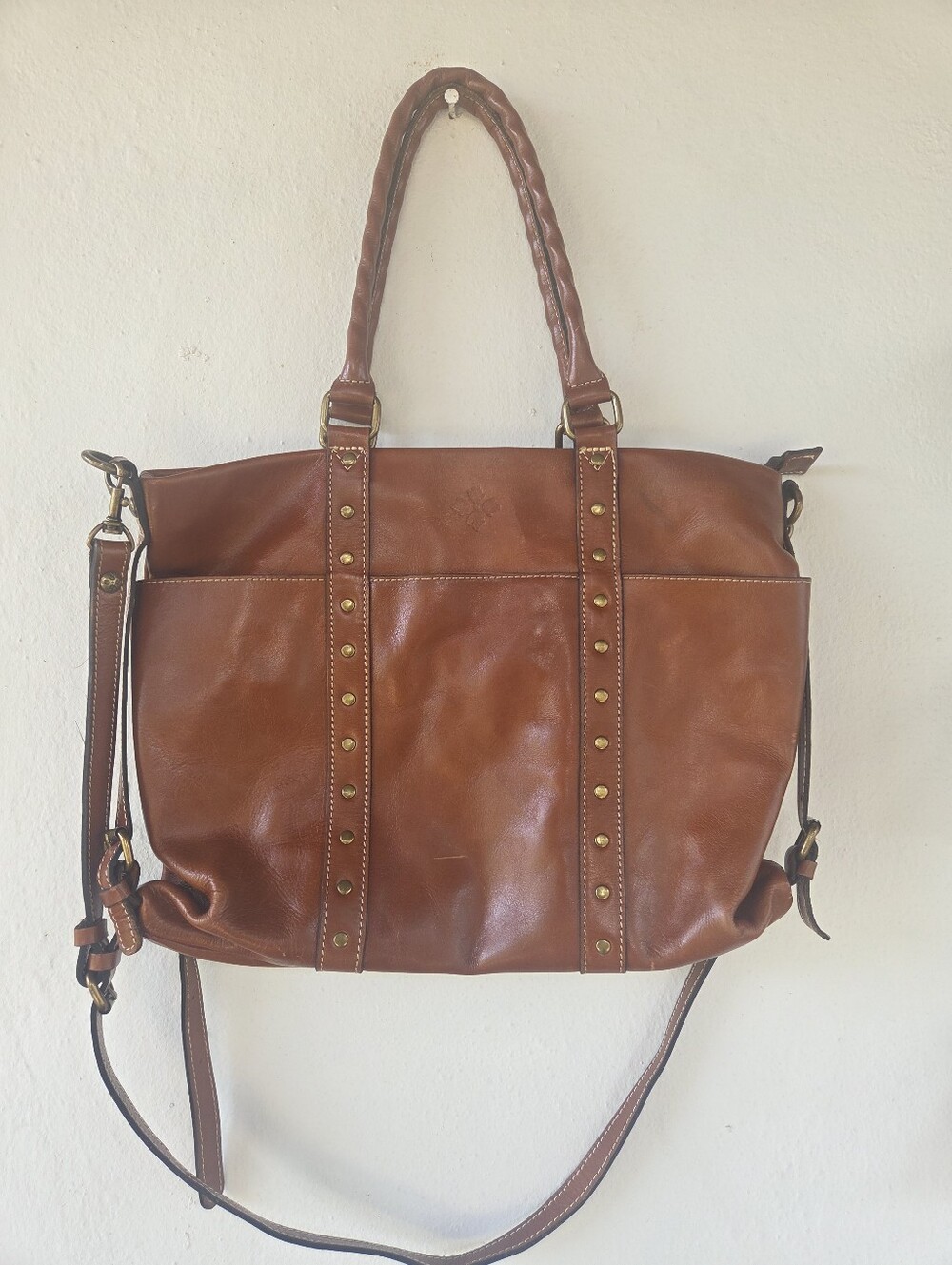 Patricia Nash Carducci Pocket Tote | Cognac Leather Satchel Crossbody